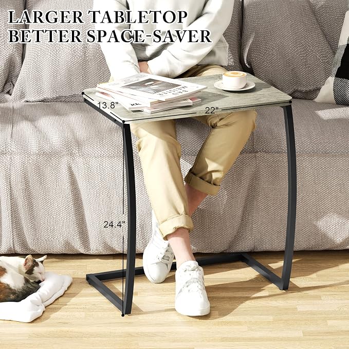 SRIWATANA Light Grey C Shaped Side Table, End Table for Sofa Couch Bedside - Image 8