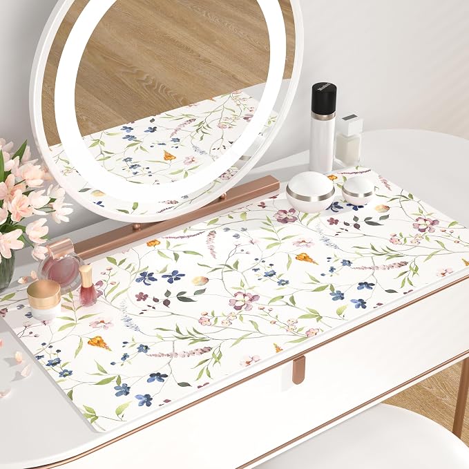 QiyI PU Leather Large Mouse Pad, 31.5" x 15.7", Watercolor Flowers | Desk Décor Accessories, Extended Size, Waterproof & Easy to Clean, Smooth Surface, Non Slip Desk Organization - Image 6