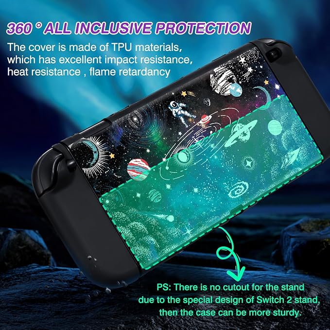 DLseego Protective Soft Case for Nintendo Switch 2 (2025), Soft Grip Cover for Handle, Detachable Joy-C Controller Shockproof & Scratch-Resistant Console Shell,2 Thumb Grips, Astronauts - Colourful 1 - Image 4