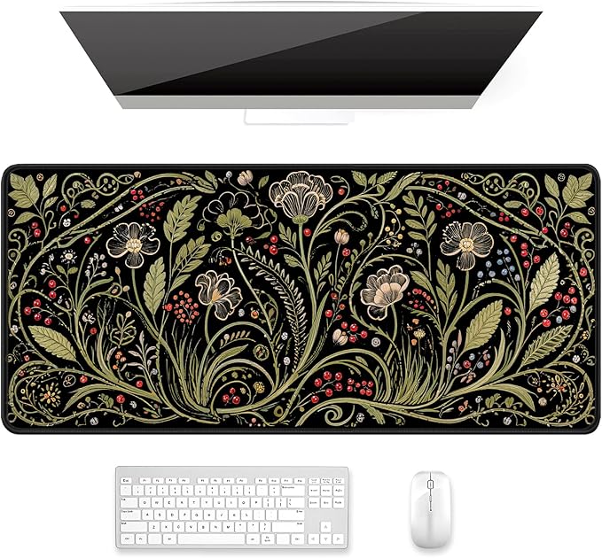 Auhoahsil Desk Mat, Ultra Large Mouse Pad, XXL Gaming Mousepad, Pretty Desk Pad, Big Extended Full Size Desktop Desk Matt for Keyboard, Laptop & Computer, 35.5 x 15.7 in, European Vintage Flowers by Auhoahsil