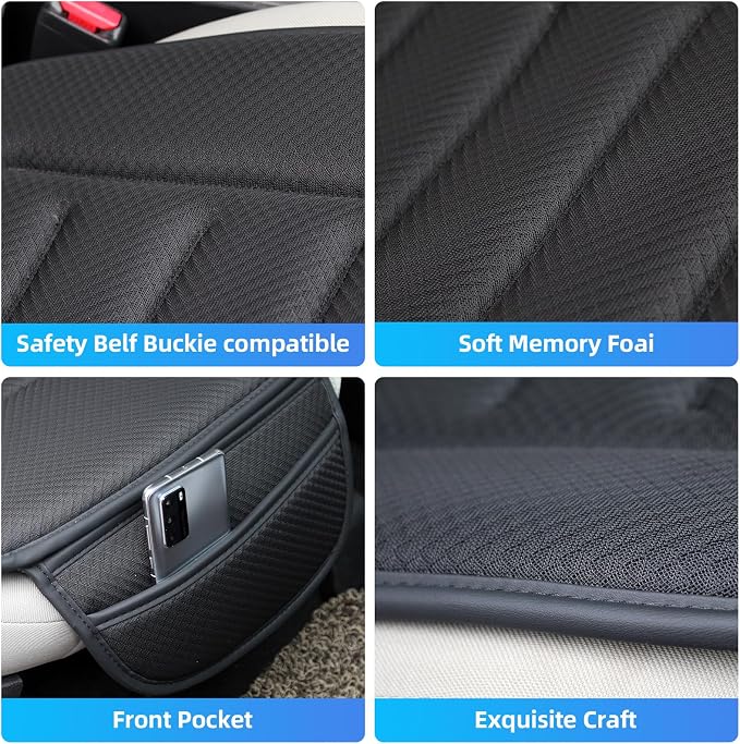 KAYI Car Seat Cushion, Comfort Memory Foam Car Cushions for Driving, Breathable Leather Surface with Anti Slip Rubber Bottom, Seat Cushion for Car and Office Chair (1, Knit Style Black) - Image 6