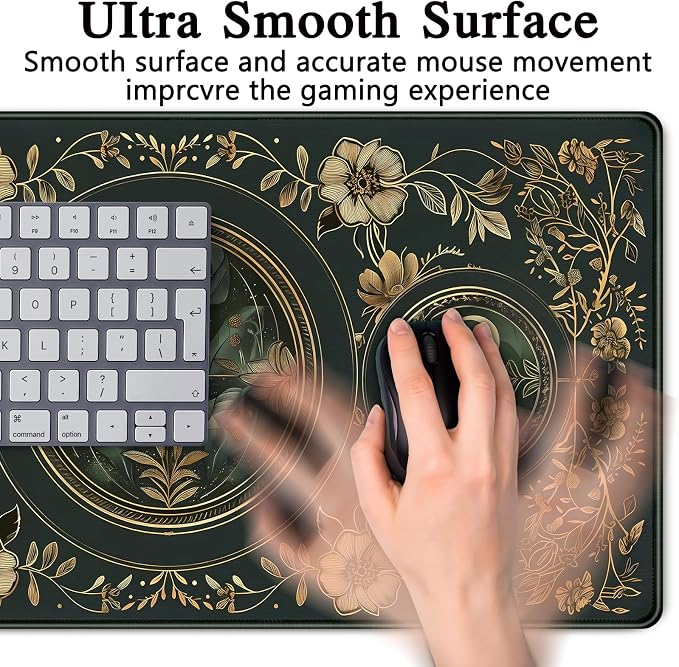 Celestial Art Nouveau Botanical Desk Mat Gold Moon Large Mouse Pad Emerald Vintage Big Gaming Mousepad 31.5''X15.7'' Plant Aesthetic Desk Pad XXL Extended Keyboard Mouse Mat Office Decor - Image 6