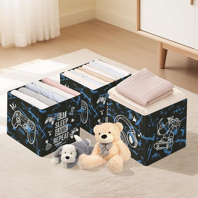 Clastyle 11.8" Gaming Storage Basket Set of 3 for Kid Boy Toy Clothes Bin - Image 6