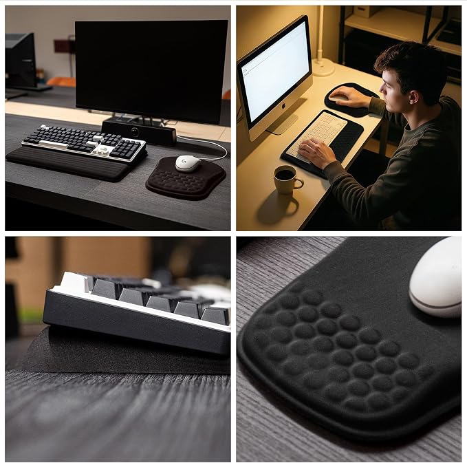 Keyboard Wrist Rest -Ergonomic Keyboard Stand with Wrist Rest- with Carpal Tunnel Pain Relief Massage Bumps and Full Memory Gel Design - Ideal Frequent Computer (Black) - Image 6