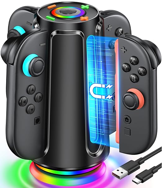 Switch 2 Charging Dock for Nintendo Controller Joy Con (2025), Mocagen Joy-Con 2 Charger Station with Dynamic Light, Magnetic Mount for 4 in 1 Switch 2 Joy-con Accessories by Mocagen