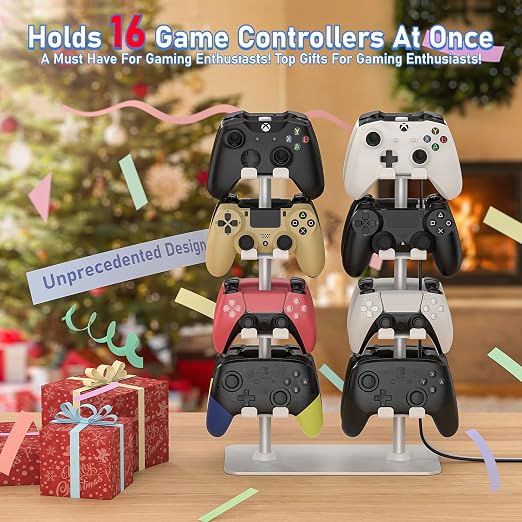MANMUVIMO Controller Holder for 16 Xbox PS5 PS4 Gaming Controller, Video Game Controller Holder Headphone Stand for Desk, Gamer Gifts for Men, Gaming Room Accessories Maximum Organizer (White) - Image 4