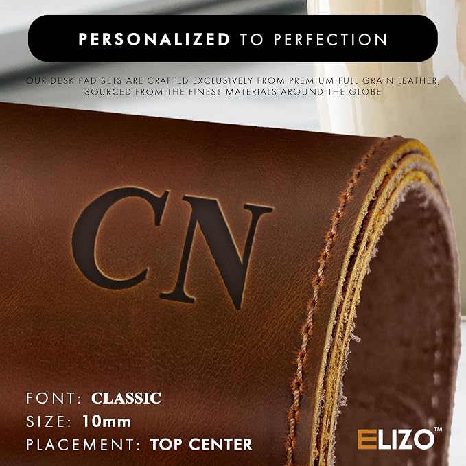 ELIZO Personalized Custom Desk Pad Set Real Leather Desk Mat Mouse Pad Unique Gifts for Him Her Leather Gifts for Men Women Engraved Embossed Monogrammed Corporate Gifts - Image 7