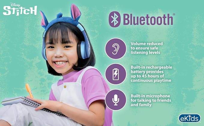 Disney Stitch Bluetooth Headphones for Kids, Wireless Headphones for School - Image 2