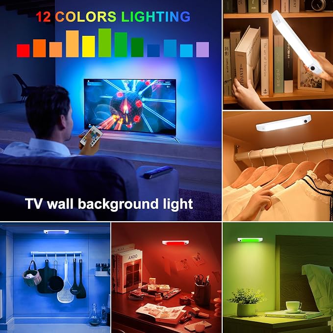 BIGMONAT LED Under Cabinet Light, Battery Operated RGB Colors Changing Led Bar Lights with Remote,Multicolor Under Counter Lights for Kitchen, Dimmable Light for Cabinet, Counter, Workbench - Image 4