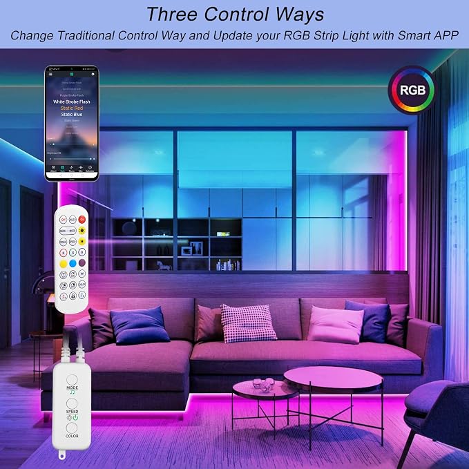Sunity LED Light Remote Replacement with Controller, Bluetooth RGB LED Controller Set with APP/Music Sync Compatible with 5V/12V/24V 10mm RGB LED Lights Strip(2 Ports) - Image 2