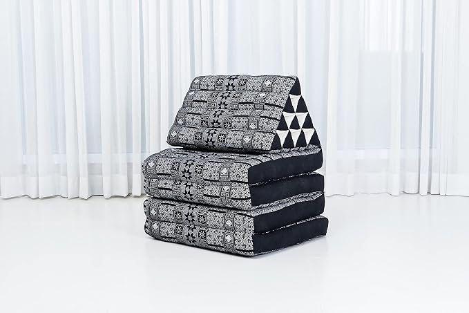 Leewadee Comfortable Japanese Floor Mattress - Thai Floor Bed with Triangle Cushion - Futon Mattress - XL Extra Long Thai Massage Mat, 89 x 20 inches, Black, Kapok Filling - Image 5