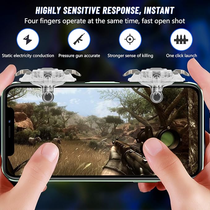 Newseego for PUBG Mobile Game Controller Trigger, Upgrade Version PUBG Mobile Game Trigger Double Sensitive Aim Shoot Keys Buttons for Rules of Survival/PUBG Triggers for All Smartphone-Transparent - Image 2