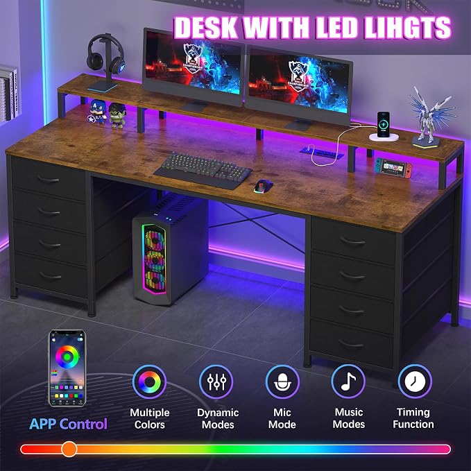 60" Computer Desk with 8 Drawers & Monitor Stand for Home Office, Bedroom - Image 5