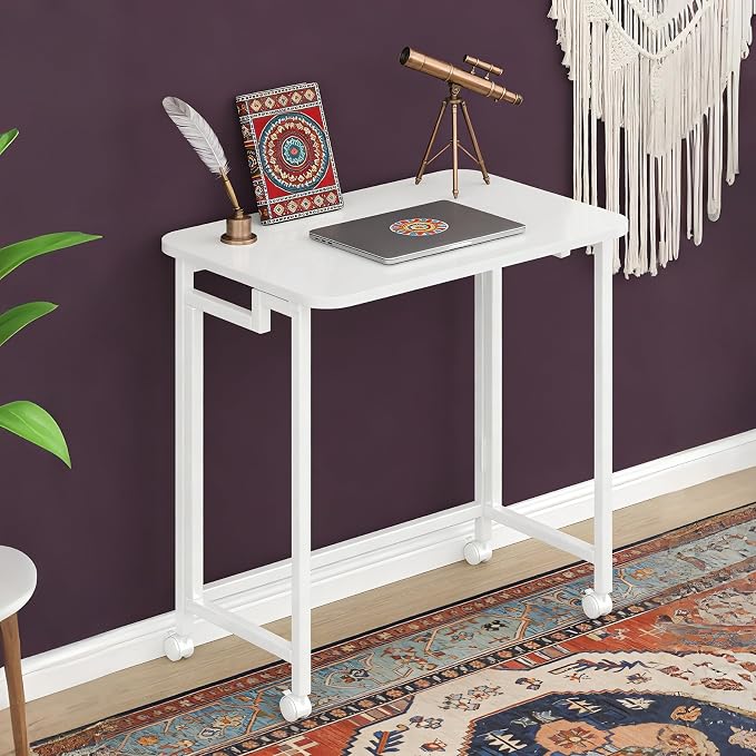 JSB Folding Desk for Small Spaces,Mobile Portable Rolling Laptop PC Table on Wheels,Foldable Computer Desk for Home Office,Bedroom,Dorm,Space Saving (All White, 23.6") - Image 8