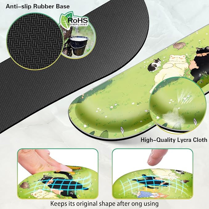 Canjoy Desk Mat with Wrist Rest, Anime Desk Pad for Keyboard and Mouse 4-in-1 Cute Cat Mouse Pad + Keyboard Wrist Rest+ Coaster(35.4×15.7 in) Extended Desk Pad Memory Foam Non-Slip Desk Mat - Image 4