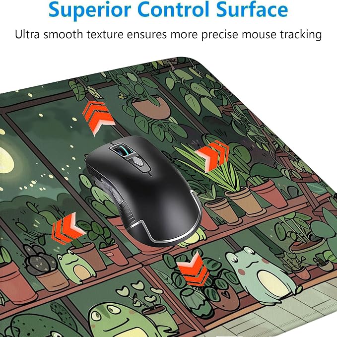Cute Frog Desk Mat Gaming Mouse Pad Cartoon Kawaii Green Potted Mousepad XL Large Gaming Mouse Pad Laptop Keyboard Mat Desk Pad Office Home Decor for Women Girl 31.5"x11.8" - Image 5