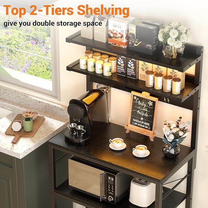 Aheaplus Bakers Rack with Power Outlet & RGB LED, 5-Tiers Coffee Bar Table - Image 5