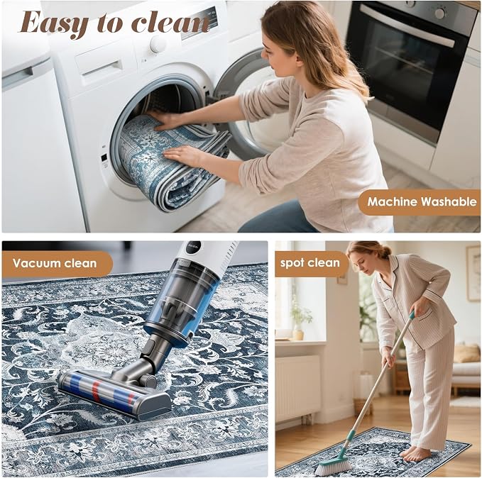 Office Chair Mat for Hardwood Floor & Tile Floor, 36"x48"Anti-Slip Under Desk Carpet Protector for Rolling Computer Chair Mat, Machine Washable Office Area Carpet (Chenille,Blue) - Image 8