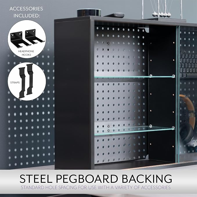 Life Finds Pegboard Cabinet with Glass Door, Wall Mounted or Freestanding Storage Display Case, Black, LF-GDPC1 - Image 6