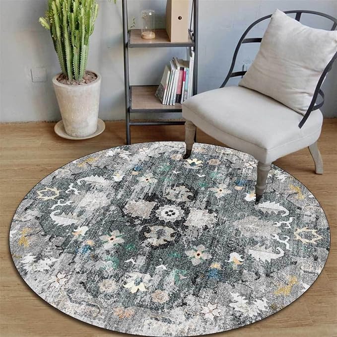 Office Chair Mat for Hardwood Floor, Vintage Computer Gaming Rolling Low Pile Carpet Floor Chair Mat, Anti-Slip Backing Round Desk Rug Floor Mat for Home - Image 2