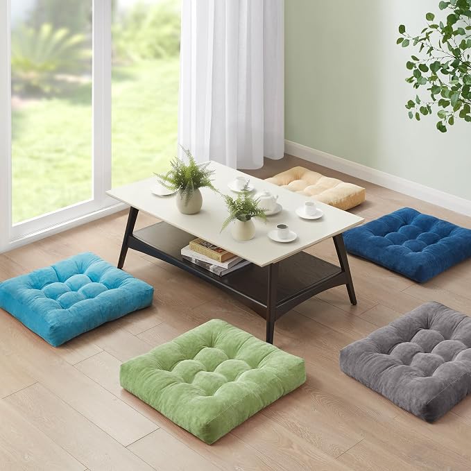 Floor Pillows Set of 2, Large Meditation Cushion for Adults, 22 Inch Square | Reading nook & office use, Tatami seating, Corduroy cover, 3.5 in thick, Shredded memory foam fill, Green yoga pad - Image 6