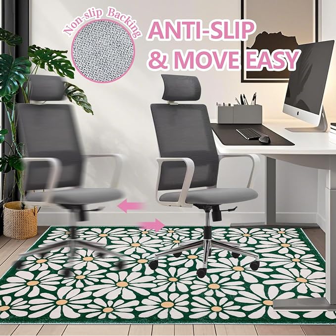 SHIYUE Office Chair Mat for Hardwood/Tile Floor Carpet, 36"x48" Computer Desk for Rolling Chairs Protector Gaming Non Slip Under TPR Backing Rug(Dark Green Floral) - Image 5