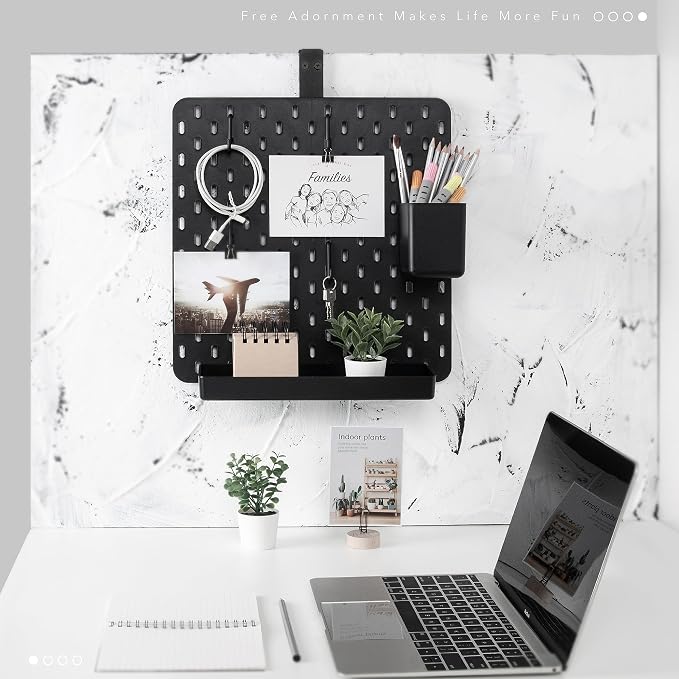 EHO Clamp-On Desk Pegboard, 13.5 x 14 inch Privacy Divider, Desk Partition Panel, No-Drill Desk Mounted Organizer, Combination Peg Board for Office, Gaming, Home, Plants, Black - Image 5