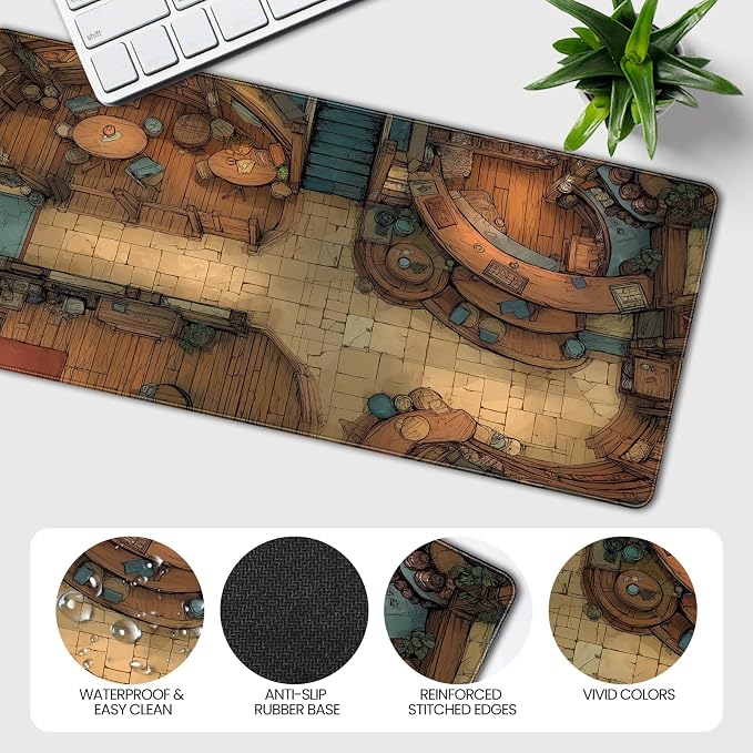 Extended Keyboard and Mouse pad, Fantasy Tavern Pattern, 35.4 x 15.7 Inch, Gaming Desk mat with Non-Slip Base and Waterproof Finish, Suitable for Home Office and workstations. - Image 5