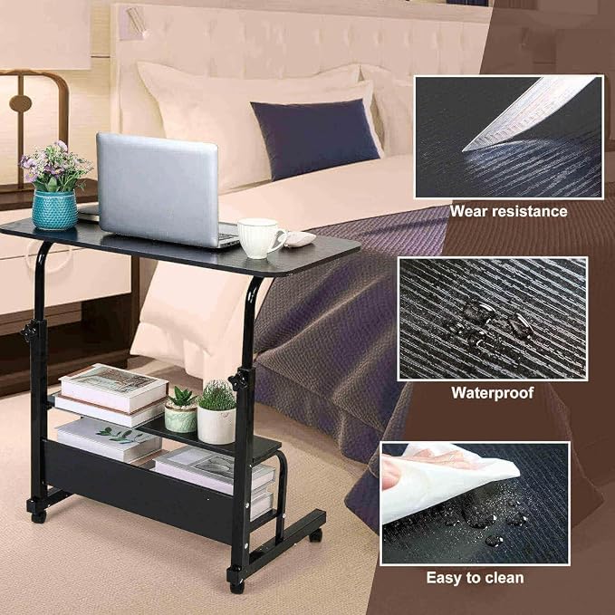 Adjustable Height Mobile Computer Desk with Wheels Black 31.5x15.7 Inch - Image 5