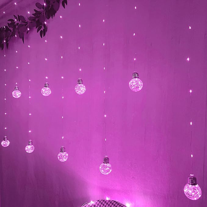 YOLIGHT Wishing Ball Curtain Lights 200 LED Window Curtain String Light with Remote, USB Battery Powered Twinkle Globe Fairy Lights for Wedding Party Bedroom Christmas Decoration (Pink) - Image 7