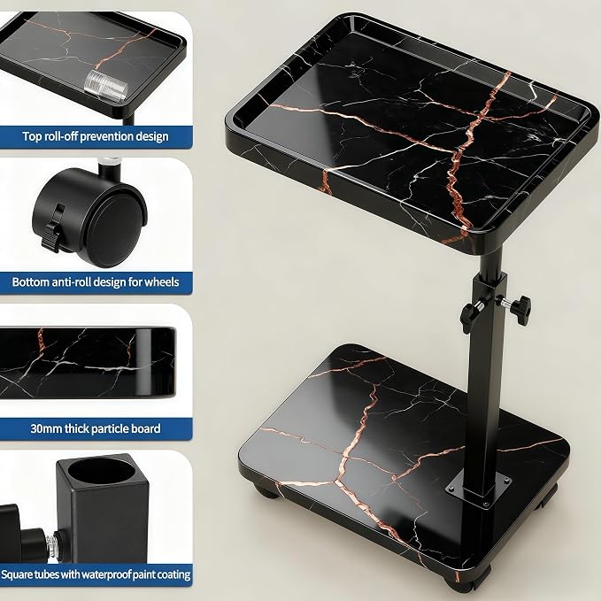 C Table End Table Adjustable Height, 360°Swivel TV Tray Table for Small Spaces, Side Tables with Wheels for Living Room and Bedroom, Bed (Black-15.7 x 11.8 inches) (Pack of 2) - Image 6