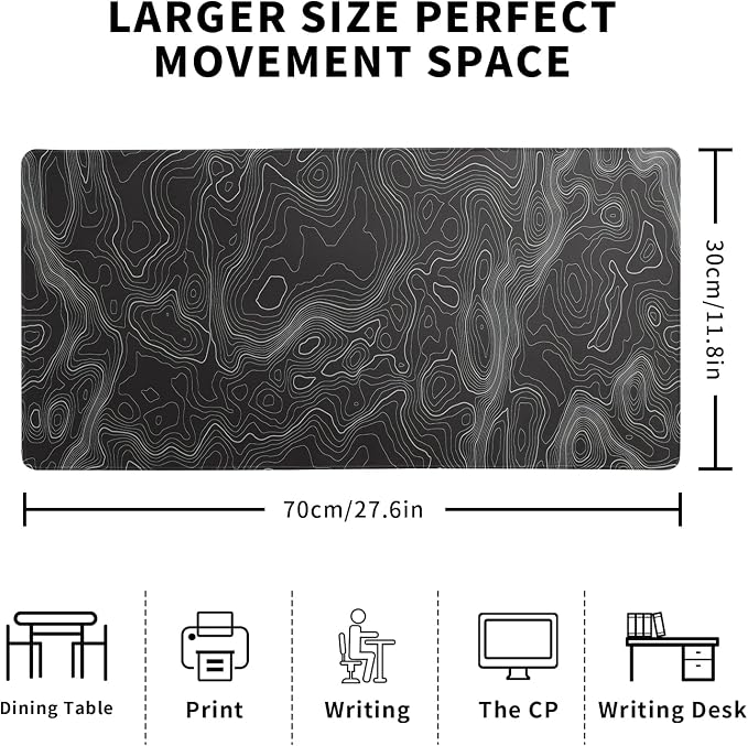 Topographic Contour Extended Big Mouse Pad Large,Gaming Mouse Pad Desk Pad,27.6x11.8 Inch Long Computer Keyboard Mouse Mat Mousepad with 3mm Non-Slip Base and Stitched Edge for Gaming and Office - Image 6