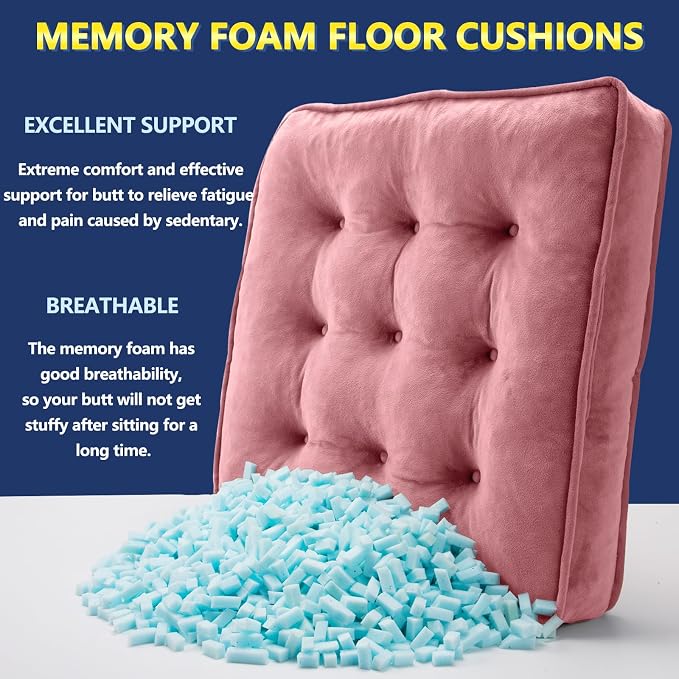 1 MIDDLE ONE Floor Pillow Set of 2, Memory Foam Meditation Cushion, Floor Cushions for Adults Sitting, Large Square Seat Cushions for Yoga, Living Room, 20x20 Inch (Pink) - Image 3
