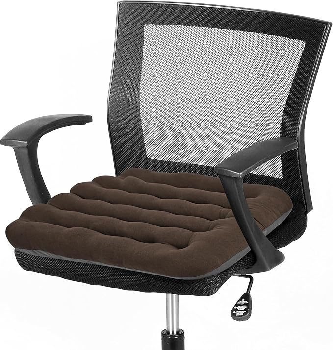 BUYUE Good Support Office Chair Cushion Padded, Soft Velvet Comfortable Non-Slip Seat Cushion for Computer Desk Kitchen Chair (1 Count, Brown) by BUYUE