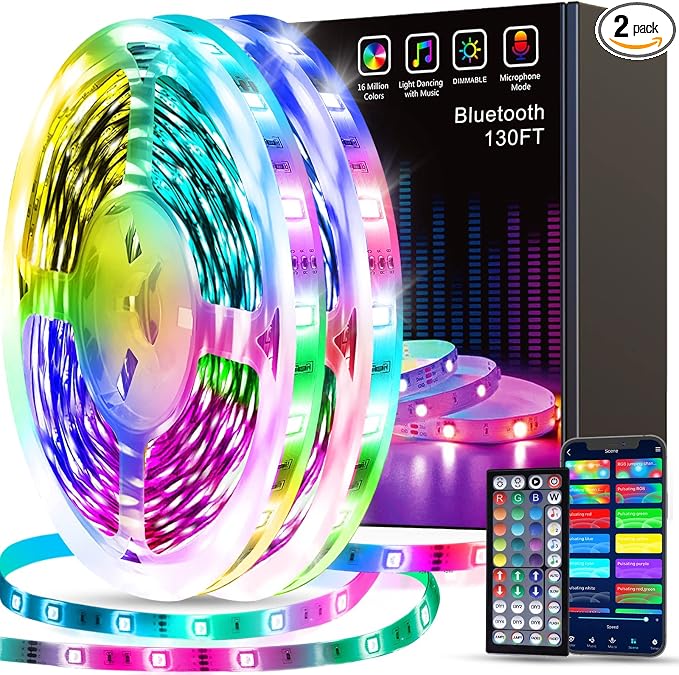 Tenmiro Led Strip Lights 130ft (2 Rolls of 65ft) Smart Light Strips with App Control RGB Led Lights for Bedroom，Music Sync Color Changing Lights for Room Party by Tenmiro