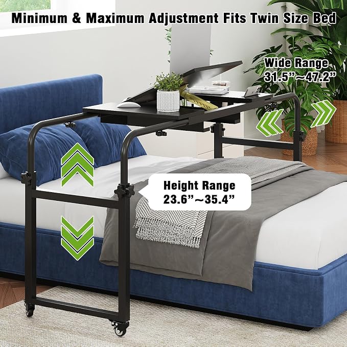 GiftGo Overbed Table with Wheels Rolling Laptop Desk Cart Over Recliner Wheelchair Table Adjustable for Hospital and Home Use Over The Bed Table with Storage Drawer and Cup Holder (Black) - Image 8