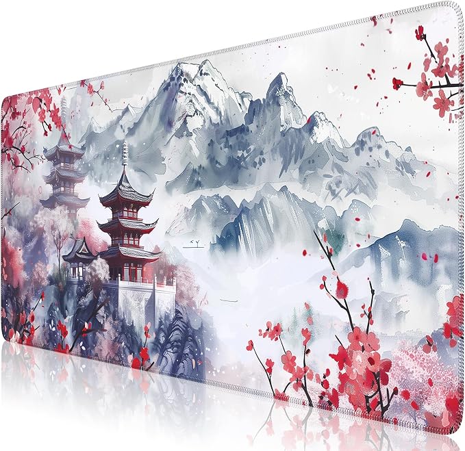iCasso Desk Protector Mat Large Japanese Mouse Pad,Sakura | Stable Rubber Base Mousepad with Stitched Edges, Keyboard Mouse Mat Desk Pad for Work, Office, Home - Image 2