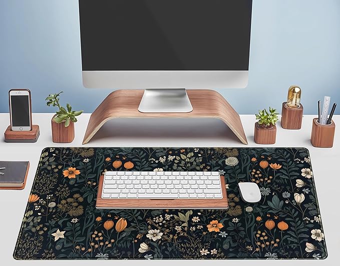 Cute Dark Floral Desk Mat Vintage Flowers Plant Mouse Pad XXL Large Extended Gaming Mousepad Women Office Decor Desk Pad, Big Laptop Computer Keyboard and Mouse Mat with Stitched Edges, 31.5x15.7 in - Image 5