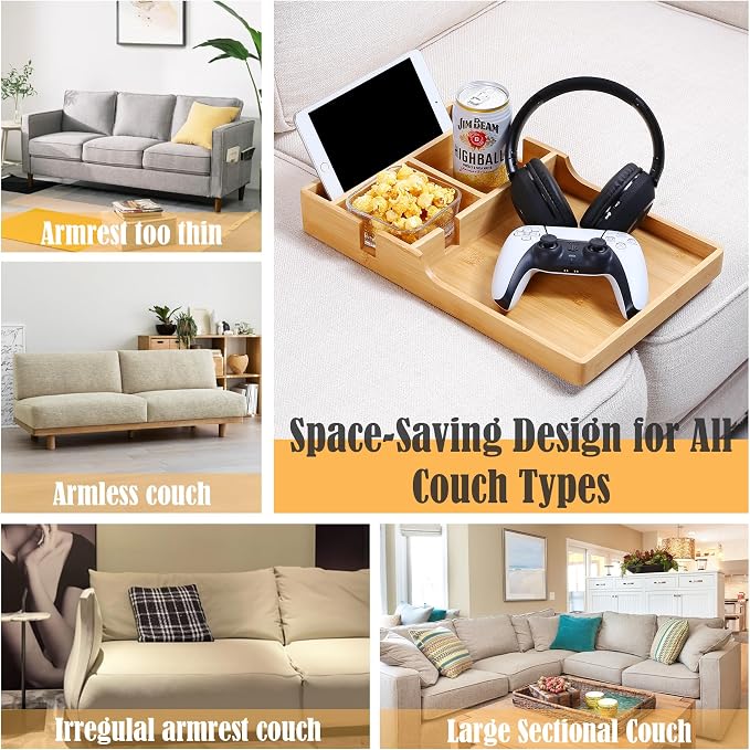 Nnewvante Couch Table Insert Between Cushions,15.35x9.84-inch Bamboo - Image 4