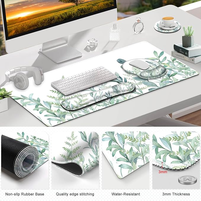 ToLuLu Desk Mat, XXL Large Mouse Pad Wrist Support Set，4 in1 Mousepad - Image 8