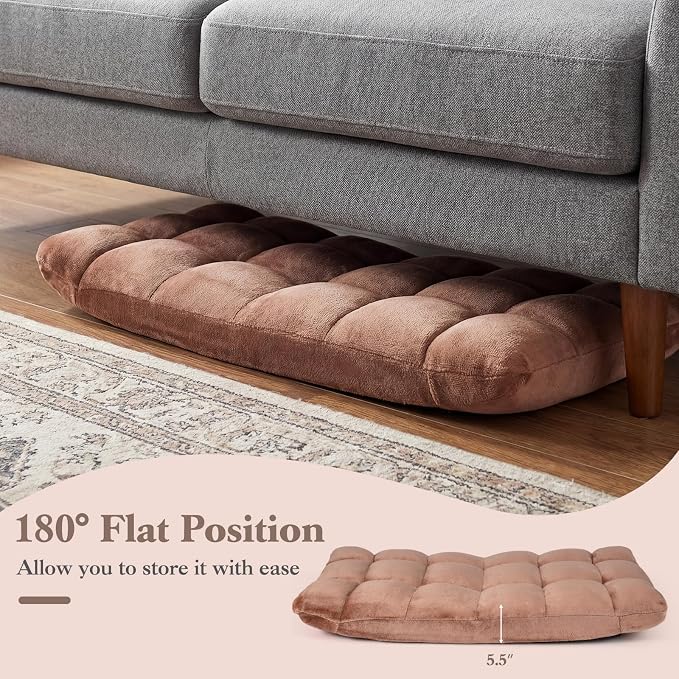 GIANTEX Floor Chair with 14-Position Adjustable, Couch Recliner (Beige) | Soft Flannel Fabric Cover, Heavy Duty Metal Support, Folding Gaming Floor Chair for Adults, Reading - Image 9