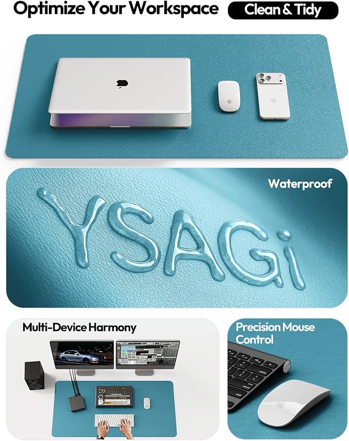 YSAGi Leather Desk Pad Protector, Office Desk Mat, Large Mouse Pad, Non-Slip PU Leather Desk Blotter, Laptop Desk Pad, Waterproof Desk Writing Pad for Office and Home (Turquoise, 35.4" x 17") - Image 8