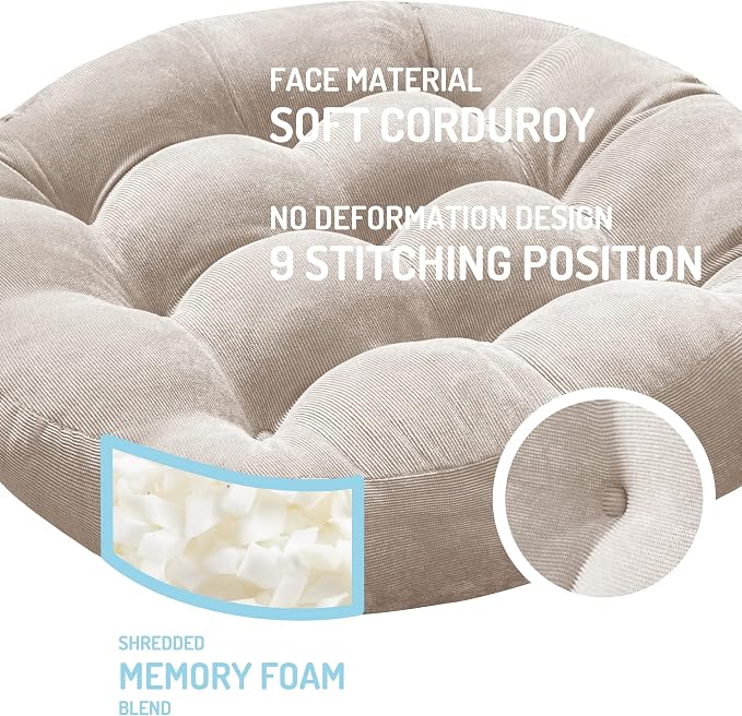 Meditation Cushions Set of 6, Large Floor Pillow for Adults, 22 Inch Round | Reading nook use, Zen relaxation, Tatami seating, Corduroy cover, 3.5 in thick, Shredded memory foam fill, Beige yoga pad - Image 2