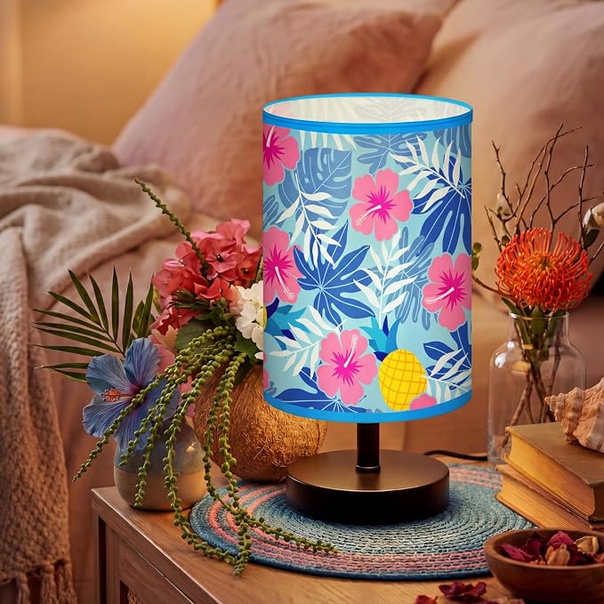 Glooglitter Summer Hawaii Hibiscus Table Lamp 3 Colors Dimmable Lights 11.02 x 5.12 Inch Palm Leaves Pineapple Tropical Night Light Bedside Lamps Decoration for Bedroom Desk Birthday Gifts by Glooglitter