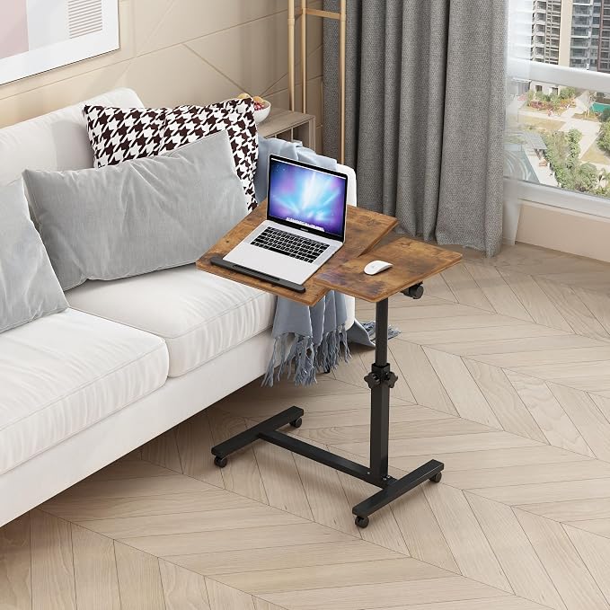 TigerDad Adjustable Overbed Table with Wheels, Rolling Laptop Bed Desk for Home Hospital Use, Height & Tilt Adjustable Mobile Table for Eating, Working, Reading in Bed or Sofa - Image 8