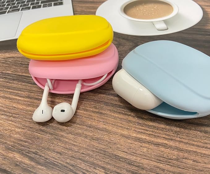 Silicone Headphone Organizer - Data Cable Storage Case - Mini Key Box - Portable Wired Headset Storage Bag (Yellow-Pink-Blue-3PCS) - Image 7