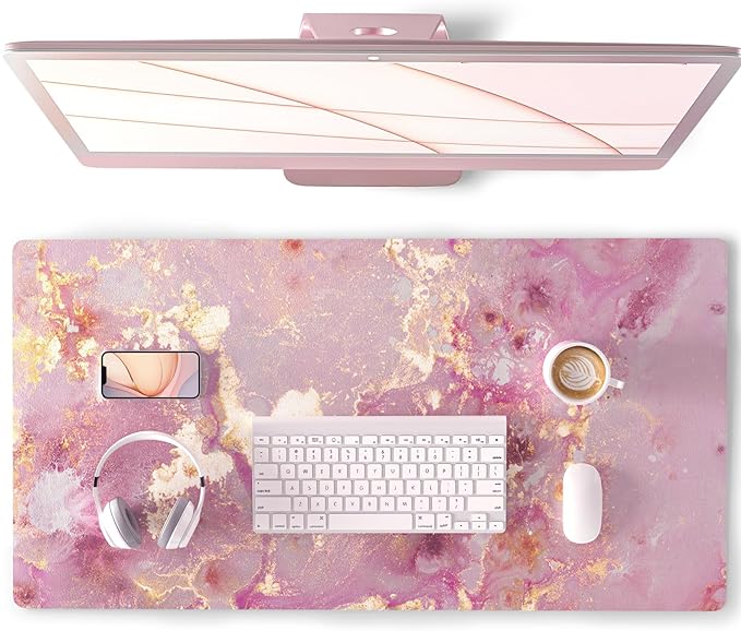 QiyI PU Leather Large Mouse Pad, Office Decor, 31.5" x 15.7", Rose Gold | Desk Décor Accessories, Extended Size, Waterproof & Easy to Clean, Smooth Surface, Non Slip Desk Organization by QIYI