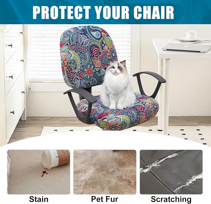 Smiry Stretch Printed Office Computer Desk Chair Covers for Seat & Backrest | Stretch Fit, Soft Fabric Universal Washable Removable, Anti-Dust Rotating Chair Slipcovers Protector - Image 8