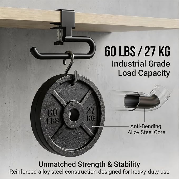 60 lb. Desk Bag Hanger, Purse Hook for Desk, Backpack Hanger for Office Use - Image 3