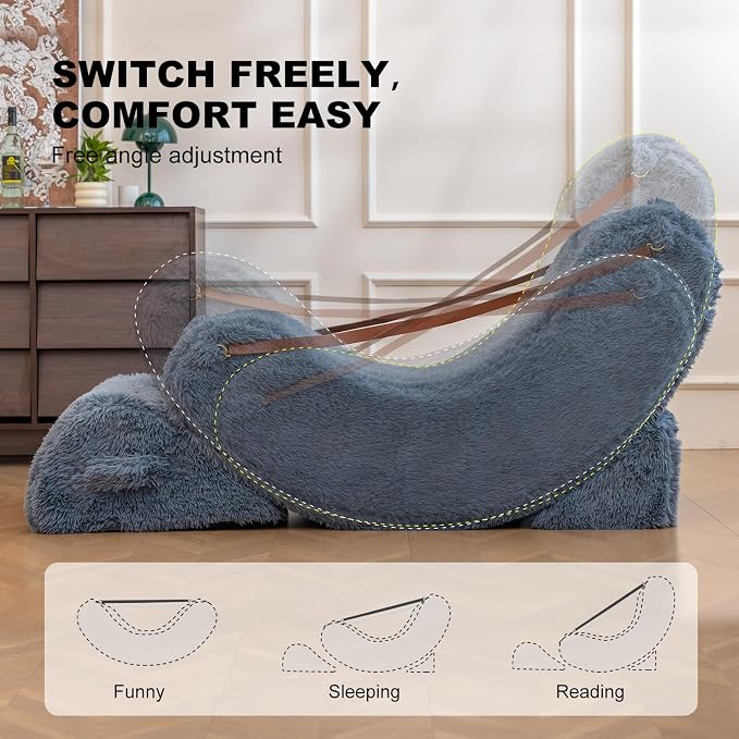 Quiet Rocking Chair, 3-in-1 Adjustable Boneless Floor Recliner for Adults | Zero Gravity Comfort as a Rocker, Chaise Lounger or Floor Seat, with Faux Fur Washable Cover for Reading, Nursing or Gaming - Image 3